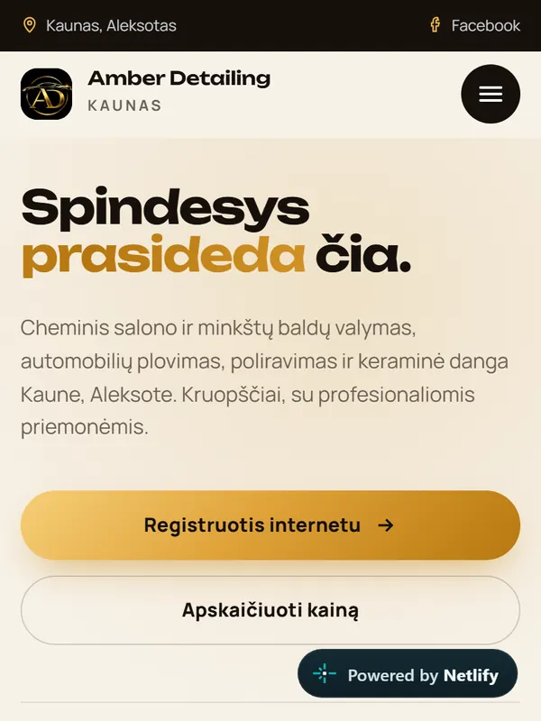 Svetainės „Amber Detailing“ pradinis ekranas telefone