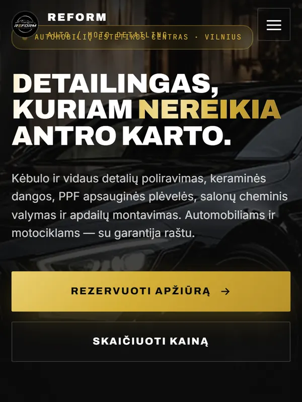 Svetainės „Reform-Detailing“ pradinis ekranas telefone